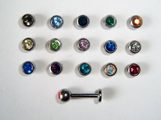 10mm 11mm CLEAR CRYSTAL JEWELLED FACE LIP LABRET STUD BAR & OPTIONS