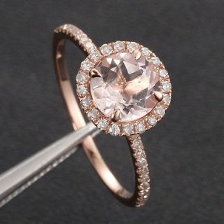 14K Rose Gold 7mm Morganite PAVE .27ct SI Diamond Engagement Ring