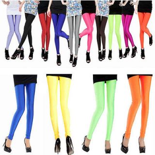 Neon Candy Shiny Bright Fluorescent Glow Stretch Tights Leggings Pants