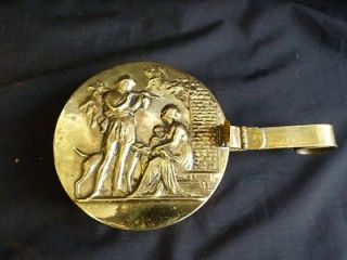 Peerage Brass Lidded Pan Made in England 4.75 Diameter Family Scene