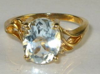 3ct Natural Oval Cut Aquamarine & Diamond 10k Yellow Gold Ring 3g