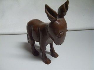 Wooden Donkey Mule Hand Carved Movable Tail Folk Art Figurine OOAK