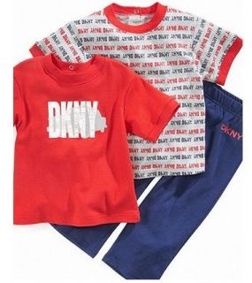 NWT DKNY Designer Baby Boy Clothes 3 Piece Set Outfit Gray Red 12 18