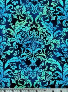 Fabric #2059, Damask Like Print, Blues, Aquas, Henry Glass Sold by 1/2