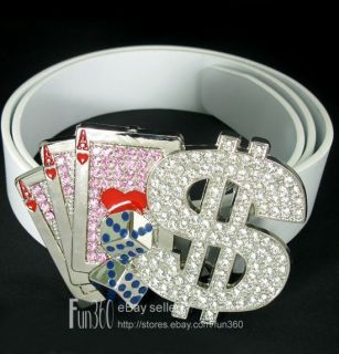 Vegas Gamble Diamanate Poker Card Dice Dollars Note Buckle Genuine