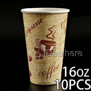 10pcs 16oz Thick Disposable Paper Cup for Coffee Tea w/Milk Juice