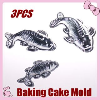 Newly listed 3pcs Aluminum Cake Pan Tin 3D Golden Carp Fish Mold Mould