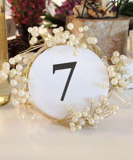 Wedding Reception Pearl & Vintage Gold Wire Ornamental Ring Decoration