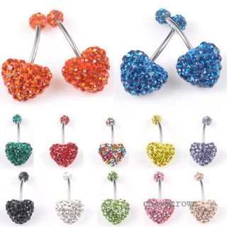 Love Navel Belly Button Bar Ring CZ Crystal Body Piercing Hot C8481