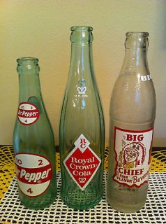 soda bottles Royal crown RC cola, Big Chief, Dr Pepper acl soda bottle