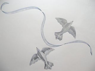 Ceiling Ribbons and Birds Painting Stencil Wall Stencil