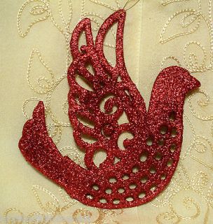 RED Peace DOVE~LOT 12 GLITTER Sparkle Christmas Holiday Ornament Set
