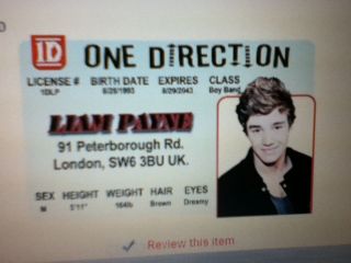 id card of Liam Payne ONE DIRECTION Drivers License