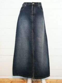 MOE StoneWash Dark Blue Denim Button Fly Long Jean Skirt, Sz 9