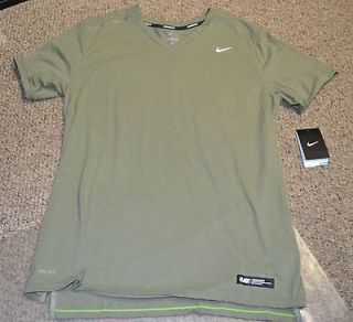 Nike MILER DRI FIT Mens Short Sleeve Running Shirt Green Reflective