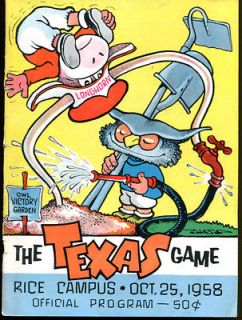1958 Rice Owls v Texas Longhorns Football Program Chase Excellent