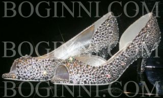 BOGINNI&CO. WHITE CRYSTAL 2.5 INCH LOW KITTEN HEEL PEEPTOE WEDDING