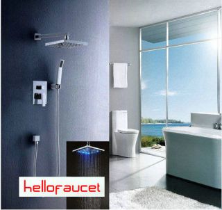 Bathroom Luxury Chrome Rain LED Shower Head Arm Set Faucet + Handy