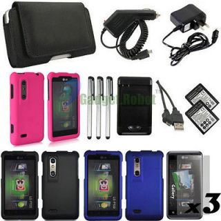 16n1 LEATHER HARD CASE COVER+BATTERY+CAR CHARGER for LG Optimus 3D