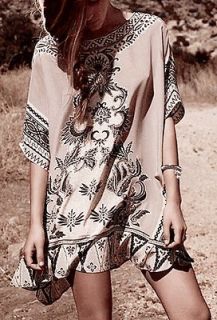 WINTER KATE Vintage Silk BINDAAS Indian Scarf Print Tunic Dress in