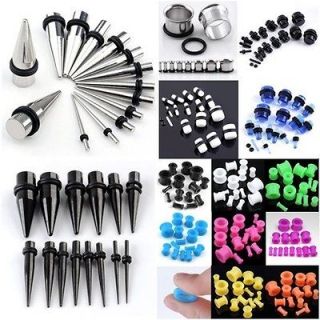 PAIR Black Acrylic Tapers AND Plugs ear gauges stretching kit  CHOOSE