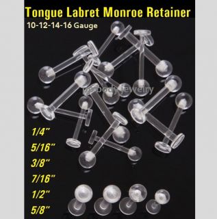 10G,12G,14G,~5 /8,1/2,Clear Ball Tongue ring Retainers