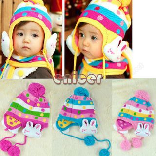 Cute Bunny Cap Ear Flap Hat BEANIE Winter For Baby Kid 4 Colors Hot