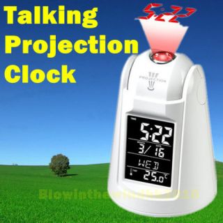 Talking Projection Alarm Clock Calendar Thermometer LED