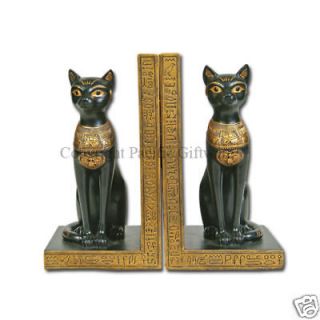 EGYPTIAN BASTET CAT SET OF TWO BOOKENDS STATUE FIGURINE
