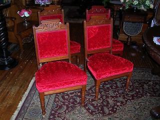 four antique walnut eastlake parlor chairs