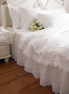 Shabby and elegant White cutwork lace Duvet cover Bedding Set