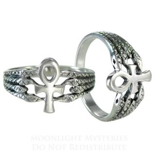 Egyptian Ankh Protective Serpent Ring SS Sterling Silver sz 4 15