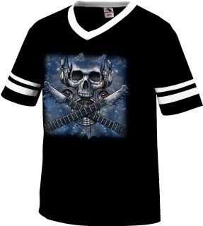 Electronic Skull Womens T Shirts Electric Guitar Headphones Speakers