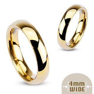 316L Stainless Steel Gold Plated Plain Wedding Band 4 mm wide, CUSTOM