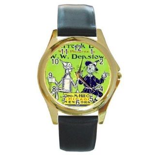 Wizard of Oz Tin Man Scarecrow Gold Metal Leather Band Watch