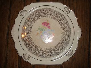 Shabby Vintage Chic Harker Pottery Co. Made USA Floral Cake Plate Dish