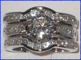 SPARKLING Cubic Zirconia Engagement Bridal Wedding 3 Ring Set   SIZE 7
