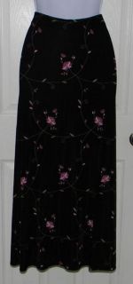 BRIGGS Sz MP M Medium Petite Long Skirt Floral Travel Knit Stretch