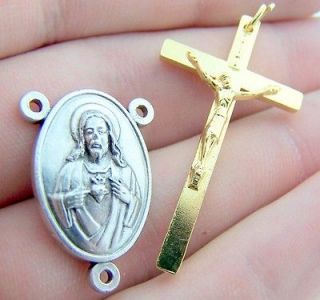 Gold P Cross Sacred Heart Jesus Immaculate Heart Mary Rosary Center