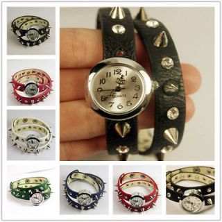Fashion Punk Gothic Cuff Leather Strap Bracelet Wrist Watch Quartz