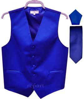 New mens tuxedo vest_2.5 skinny neck tie & hankie set royal blue