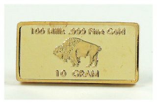 10 Gram 24k 100 Mills Thick Fine Gold Clad U.S. American Buffalo Art