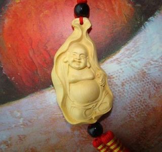 Chinese Wood Carved Boxwood Happy Buddha Maitreya Amulet Sculpture