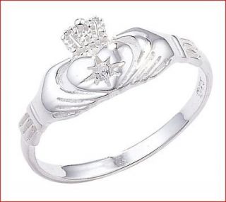 925 STERLING SILVER LAB DIAMOND IRISH CLADDAGH WEDDING RING LADY WOMEN