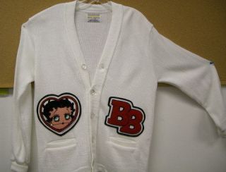 WHITE BETTY BOOP Letter Sweater Heavy Cardigan Chenille