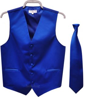 New Mens tuxedo vest waistcoat & neck tie wedding prom royal blue XS