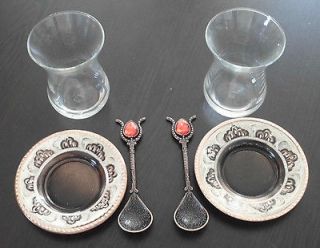 Turkish Tea Glass Cups & Copper Saucers & Spoons, Chick  Elegant Gift