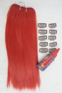 RED COLOUR HUMAN HAIR EXTENSIONS WEFT 60W FREE GLUE & 10CLIPS