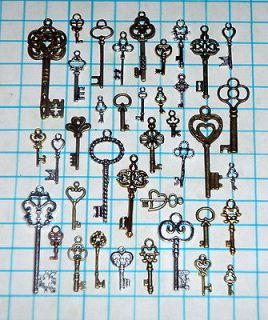 Newly listed Antique Vtg old look skeleton key lot pendant heart bow