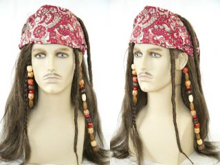 Pirate With a Bandana and Beads in the Hair Straight Costume Mens Wig